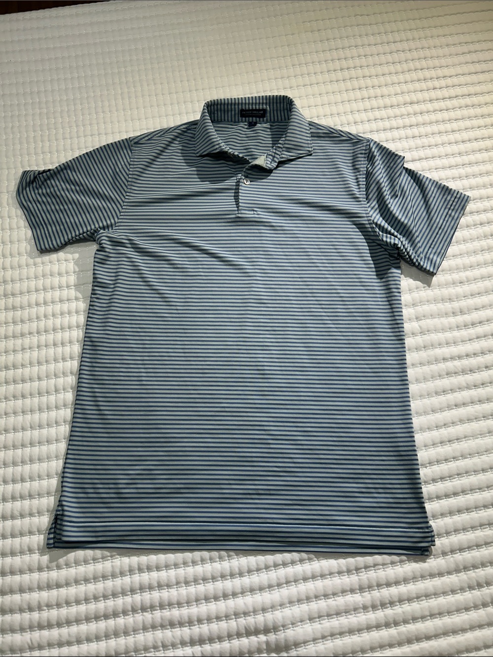 Peter Millar Light Blue & White Striped Polo Medium